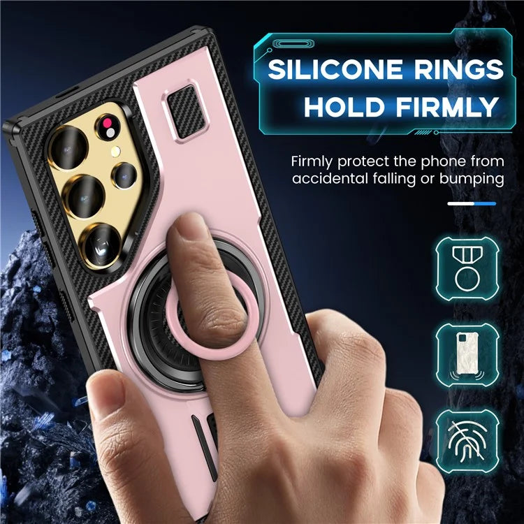 For Samsung Galaxy S24 Ultra Case TPU+PC Kickstand Phone Cover with Silicone Finger Strap