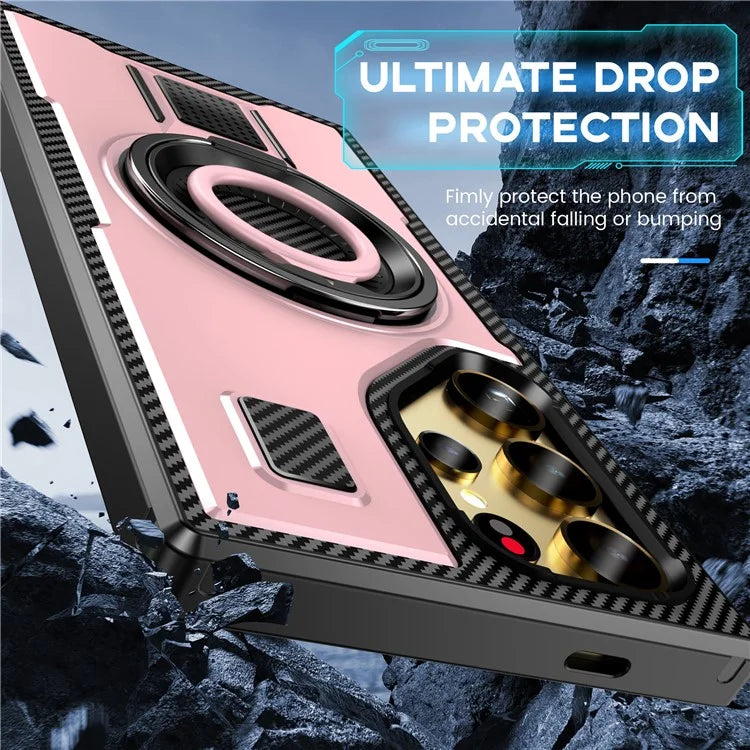 For Samsung Galaxy S24 Ultra Case TPU+PC Kickstand Phone Cover with Silicone Finger Strap