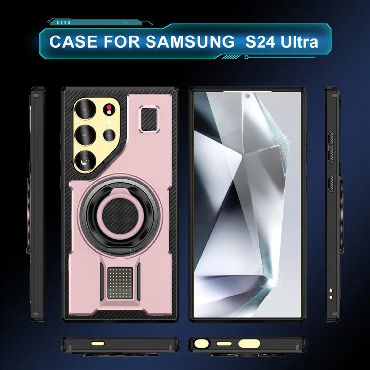 For Samsung Galaxy S24 Ultra Case TPU+PC Kickstand Phone Cover with Silicone Finger Strap