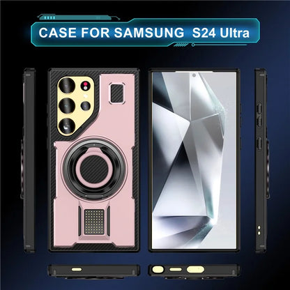 For Samsung Galaxy S24 Ultra Case TPU+PC Kickstand Phone Cover with Silicone Finger Strap