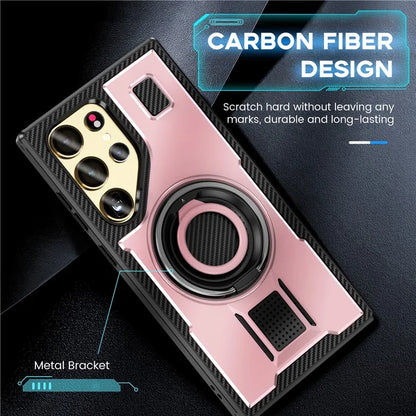 For Samsung Galaxy S24 Ultra Case TPU+PC Kickstand Phone Cover with Silicone Finger Strap