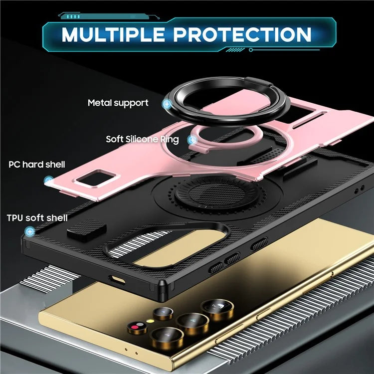 For Samsung Galaxy S24 Ultra Case TPU+PC Kickstand Phone Cover with Silicone Finger Strap