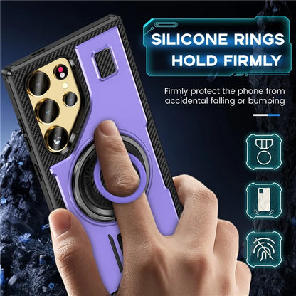 For Samsung Galaxy S24 Ultra Case TPU+PC Kickstand Phone Cover with Silicone Finger Strap