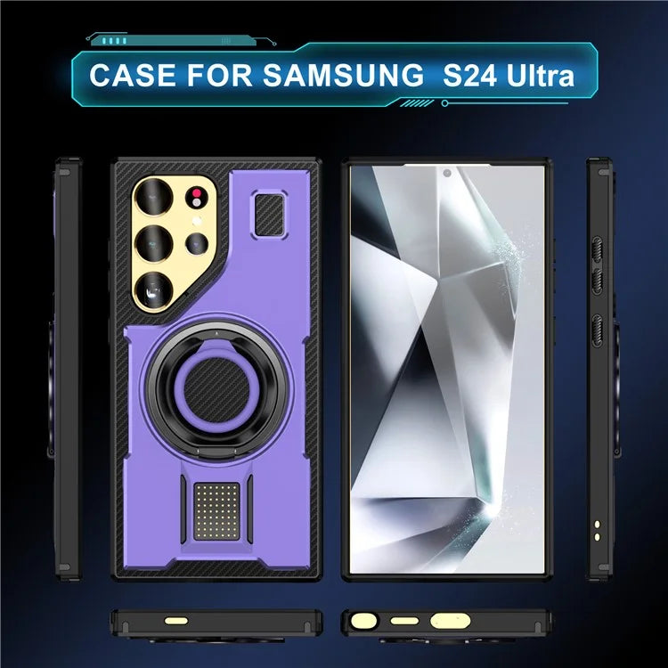 For Samsung Galaxy S24 Ultra Case TPU+PC Kickstand Phone Cover with Silicone Finger Strap