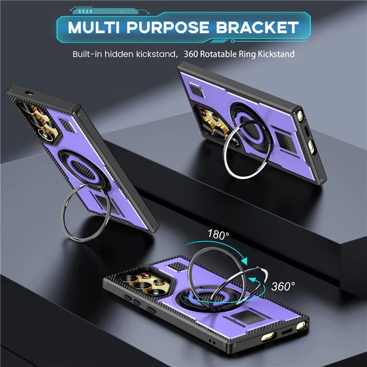 For Samsung Galaxy S24 Ultra Case TPU+PC Kickstand Phone Cover with Silicone Finger Strap