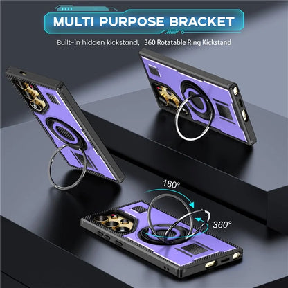 For Samsung Galaxy S24 Ultra Case TPU+PC Kickstand Phone Cover with Silicone Finger Strap