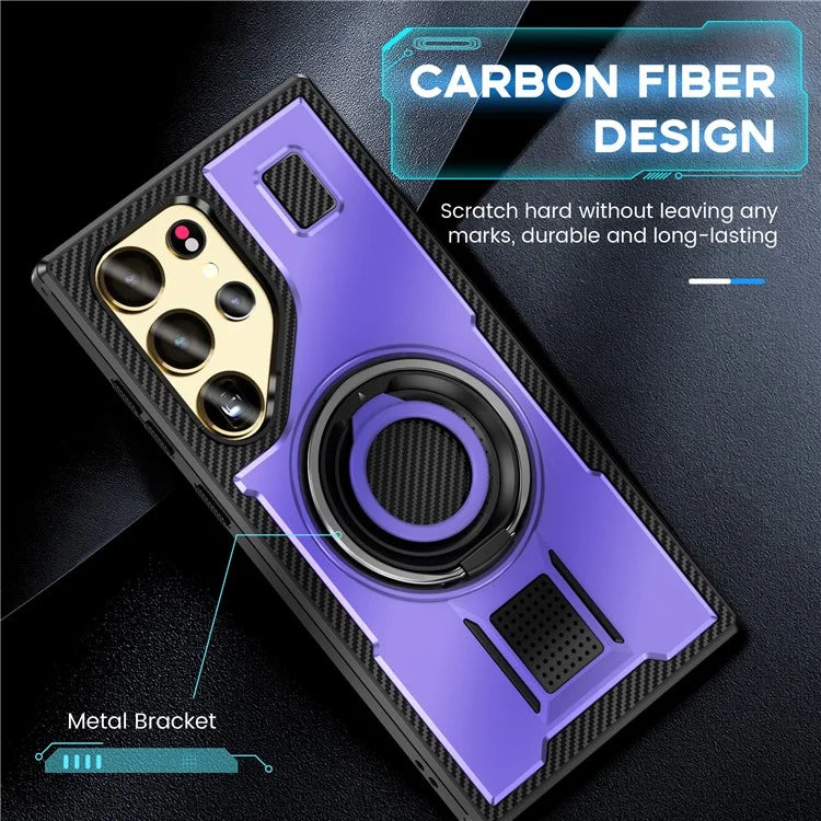For Samsung Galaxy S24 Ultra Case TPU+PC Kickstand Phone Cover with Silicone Finger Strap