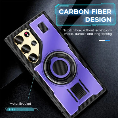 For Samsung Galaxy S24 Ultra Case TPU+PC Kickstand Phone Cover with Silicone Finger Strap
