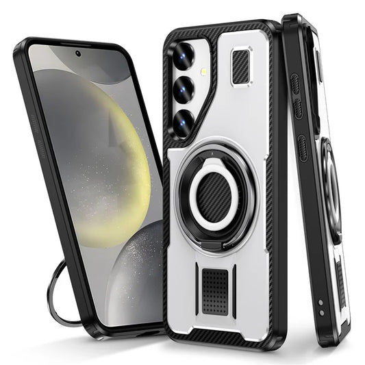 For Samsung Galaxy S24+ Case TPU+PC Kickstand Phone Cover with Silicone Finger Strap