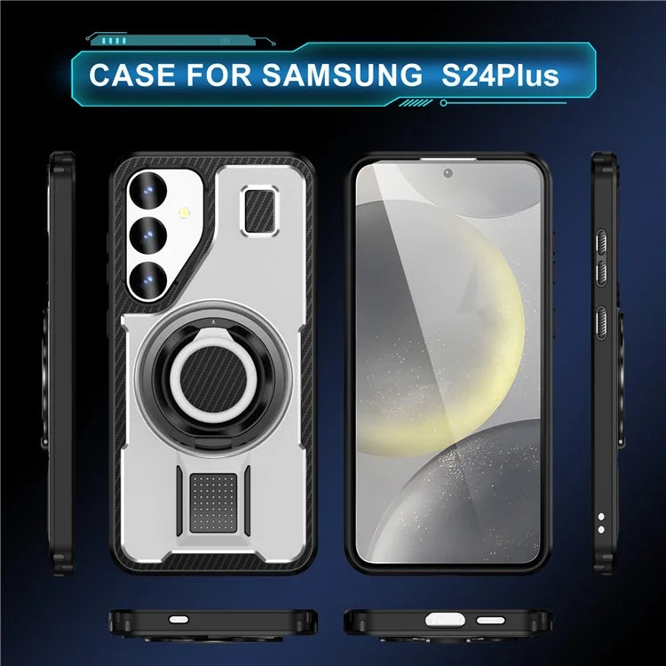 For Samsung Galaxy S24+ Case TPU+PC Kickstand Phone Cover with Silicone Finger Strap