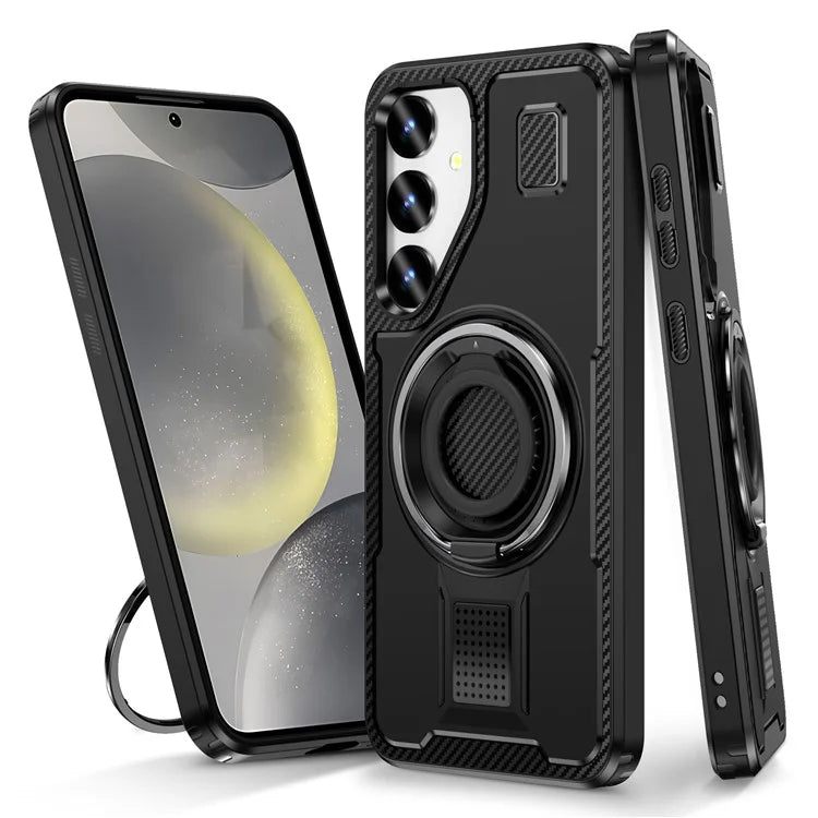 For Samsung Galaxy S24+ Case TPU+PC Kickstand Phone Cover with Silicone Finger Strap