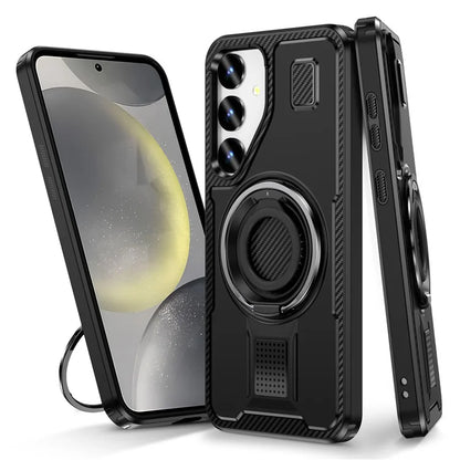 For Samsung Galaxy S24+ Case TPU+PC Kickstand Phone Cover with Silicone Finger Strap