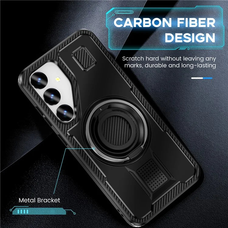 For Samsung Galaxy S24+ Case TPU+PC Kickstand Phone Cover with Silicone Finger Strap