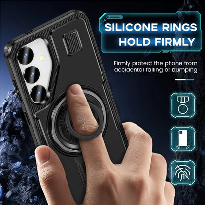 For Samsung Galaxy S24+ Case TPU+PC Kickstand Phone Cover with Silicone Finger Strap