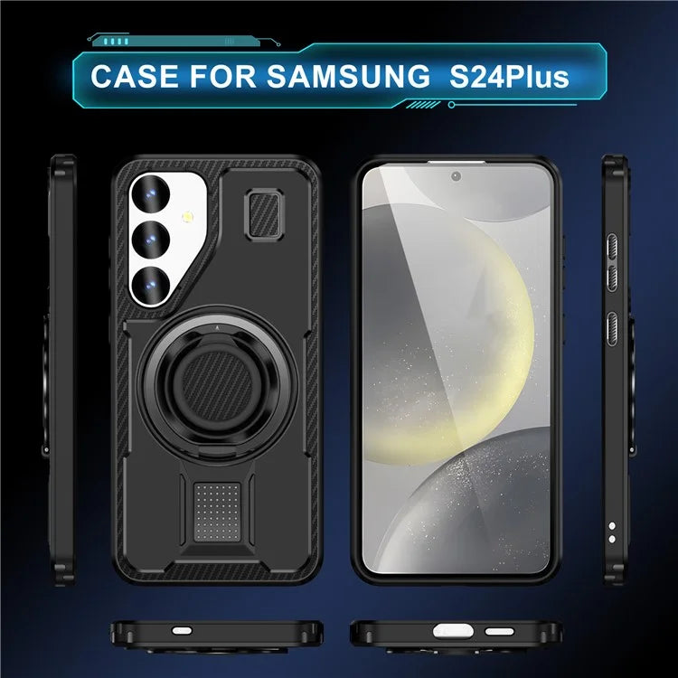 For Samsung Galaxy S24+ Case TPU+PC Kickstand Phone Cover with Silicone Finger Strap