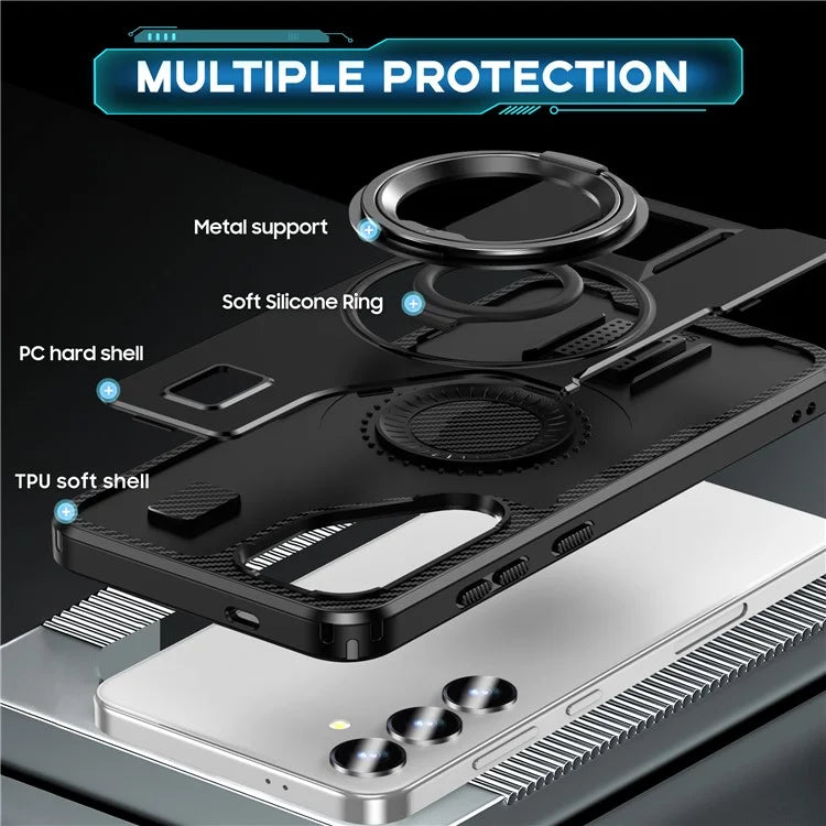For Samsung Galaxy S24+ Case TPU+PC Kickstand Phone Cover with Silicone Finger Strap