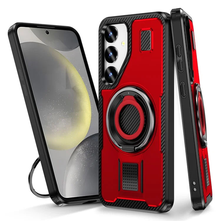 For Samsung Galaxy S24+ Case TPU+PC Kickstand Phone Cover with Silicone Finger Strap