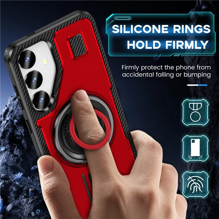For Samsung Galaxy S24+ Case TPU+PC Kickstand Phone Cover with Silicone Finger Strap