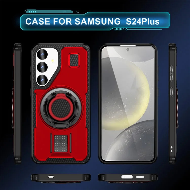For Samsung Galaxy S24+ Case TPU+PC Kickstand Phone Cover with Silicone Finger Strap