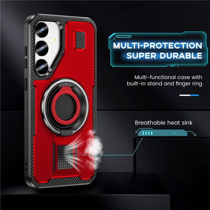For Samsung Galaxy S24+ Case TPU+PC Kickstand Phone Cover with Silicone Finger Strap