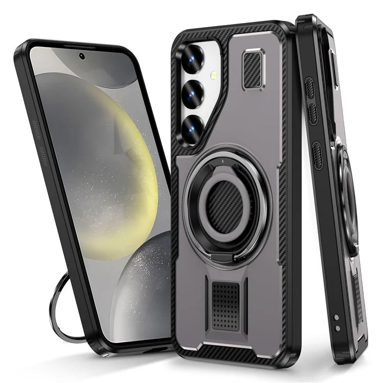 For Samsung Galaxy S24+ Case TPU+PC Kickstand Phone Cover with Silicone Finger Strap