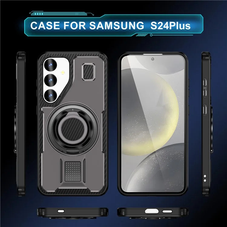 For Samsung Galaxy S24+ Case TPU+PC Kickstand Phone Cover with Silicone Finger Strap