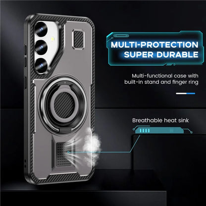 For Samsung Galaxy S24+ Case TPU+PC Kickstand Phone Cover with Silicone Finger Strap