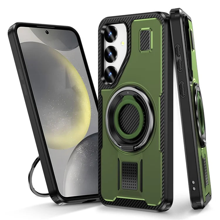 For Samsung Galaxy S24+ Case TPU+PC Kickstand Phone Cover with Silicone Finger Strap