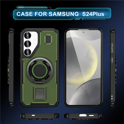 For Samsung Galaxy S24+ Case TPU+PC Kickstand Phone Cover with Silicone Finger Strap