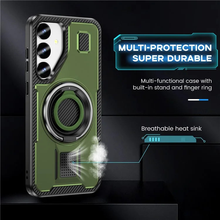 For Samsung Galaxy S24+ Case TPU+PC Kickstand Phone Cover with Silicone Finger Strap