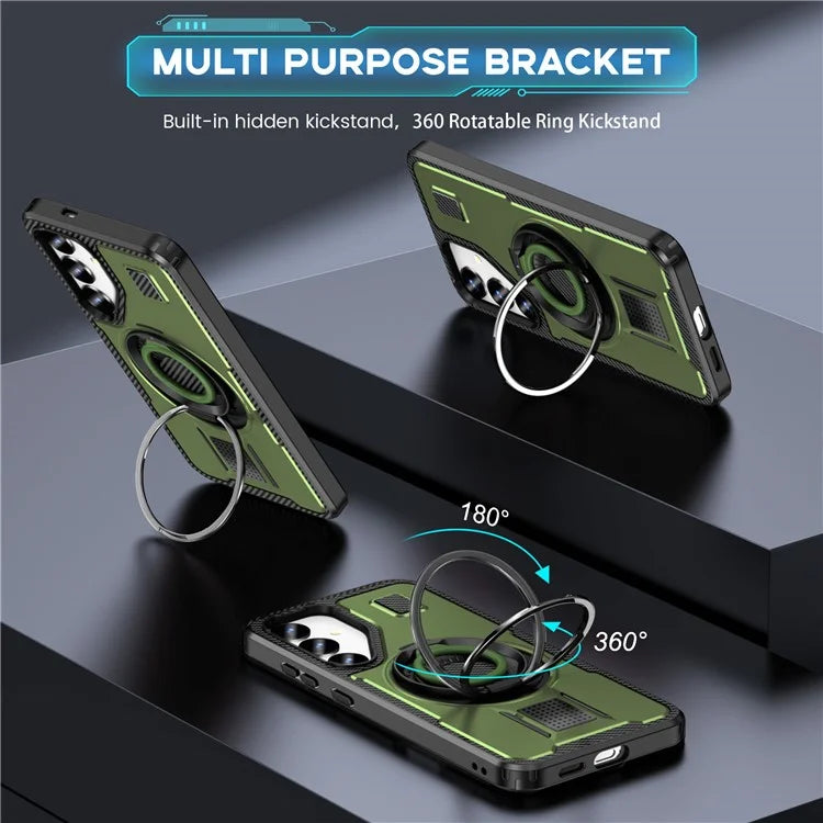 For Samsung Galaxy S24+ Case TPU+PC Kickstand Phone Cover with Silicone Finger Strap