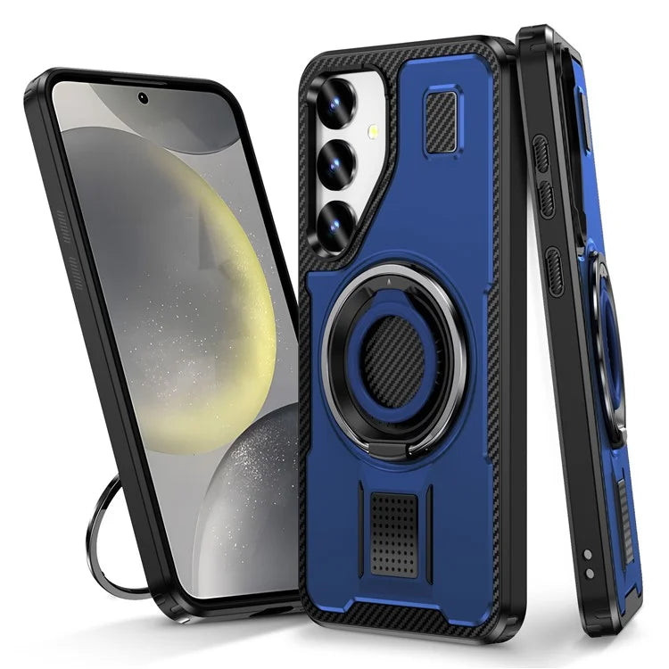 For Samsung Galaxy S24+ Case TPU+PC Kickstand Phone Cover with Silicone Finger Strap