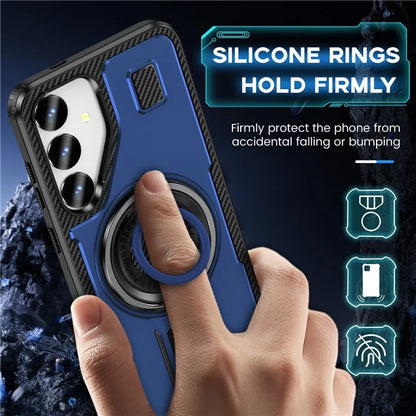 For Samsung Galaxy S24+ Case TPU+PC Kickstand Phone Cover with Silicone Finger Strap