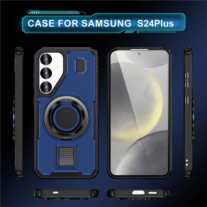 For Samsung Galaxy S24+ Case TPU+PC Kickstand Phone Cover with Silicone Finger Strap