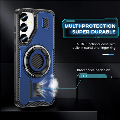 For Samsung Galaxy S24+ Case TPU+PC Kickstand Phone Cover with Silicone Finger Strap