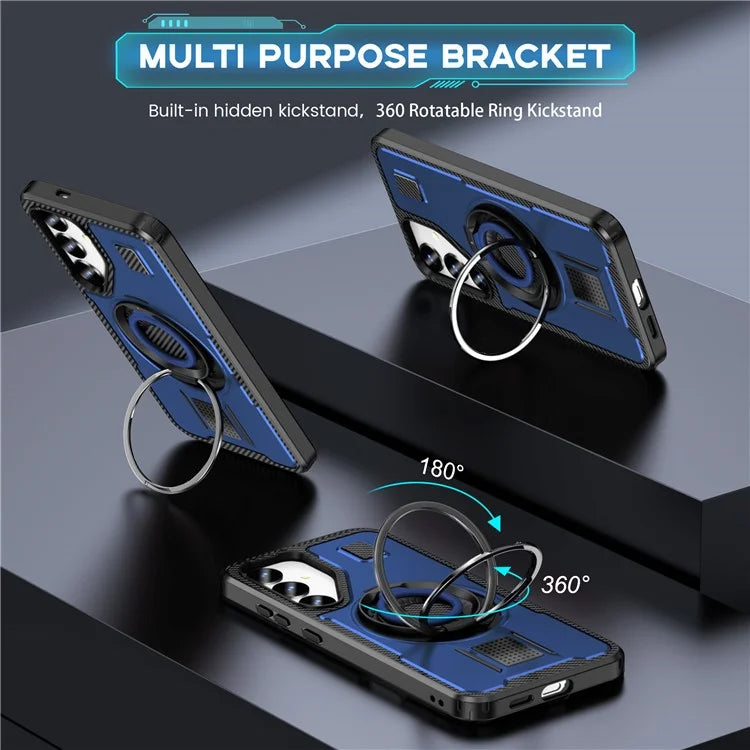 For Samsung Galaxy S24+ Case TPU+PC Kickstand Phone Cover with Silicone Finger Strap