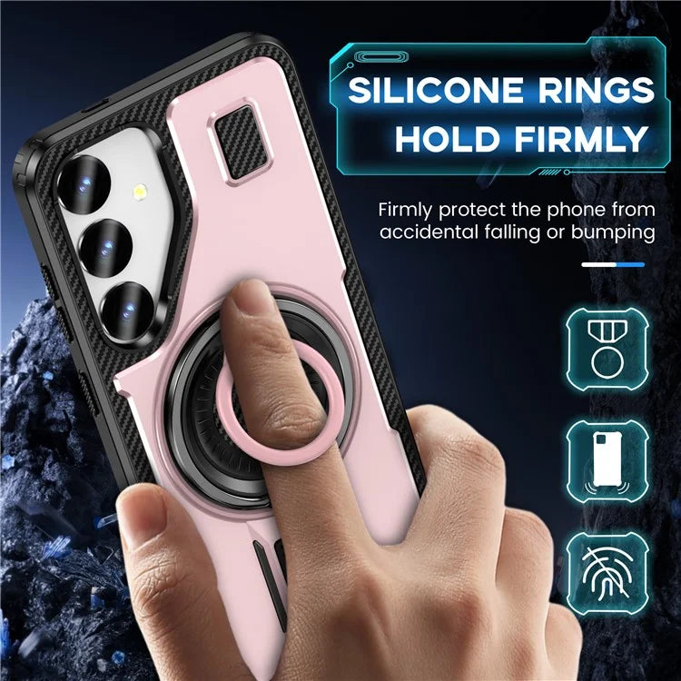 For Samsung Galaxy S24+ Case TPU+PC Kickstand Phone Cover with Silicone Finger Strap