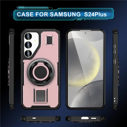 For Samsung Galaxy S24+ Case TPU+PC Kickstand Phone Cover with Silicone Finger Strap