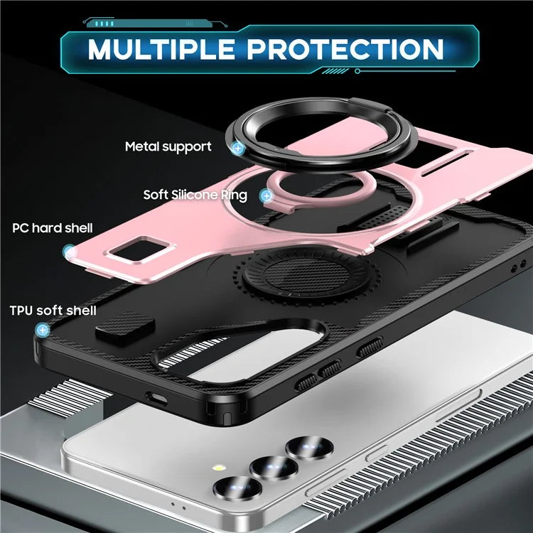 For Samsung Galaxy S24+ Case TPU+PC Kickstand Phone Cover with Silicone Finger Strap