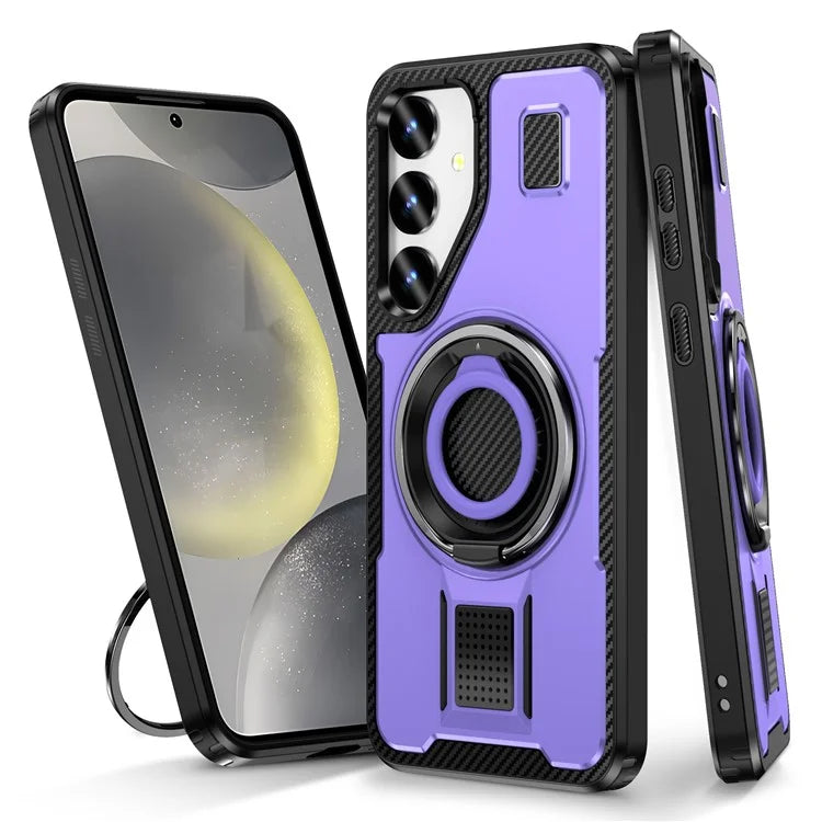 For Samsung Galaxy S24+ Case TPU+PC Kickstand Phone Cover with Silicone Finger Strap