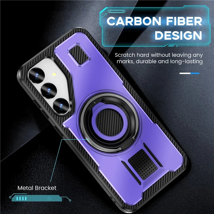 For Samsung Galaxy S24+ Case TPU+PC Kickstand Phone Cover with Silicone Finger Strap