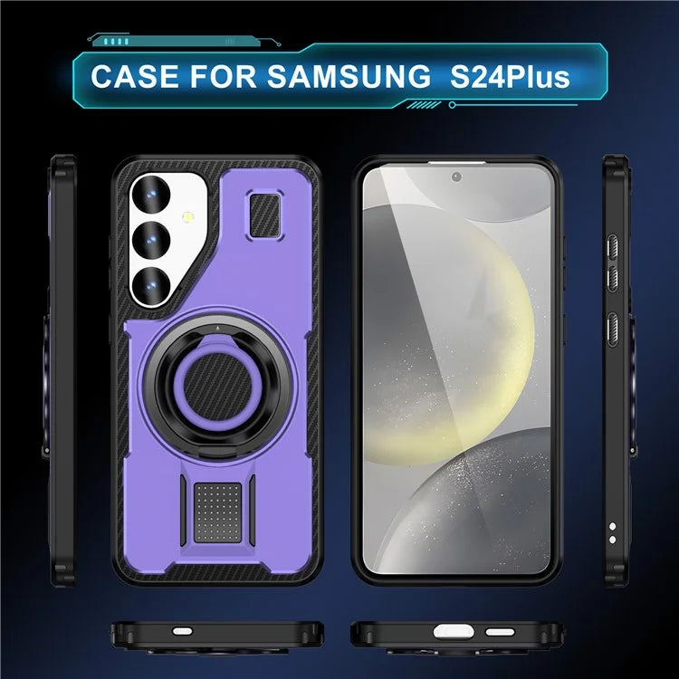For Samsung Galaxy S24+ Case TPU+PC Kickstand Phone Cover with Silicone Finger Strap