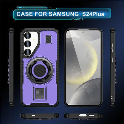 For Samsung Galaxy S24+ Case TPU+PC Kickstand Phone Cover with Silicone Finger Strap