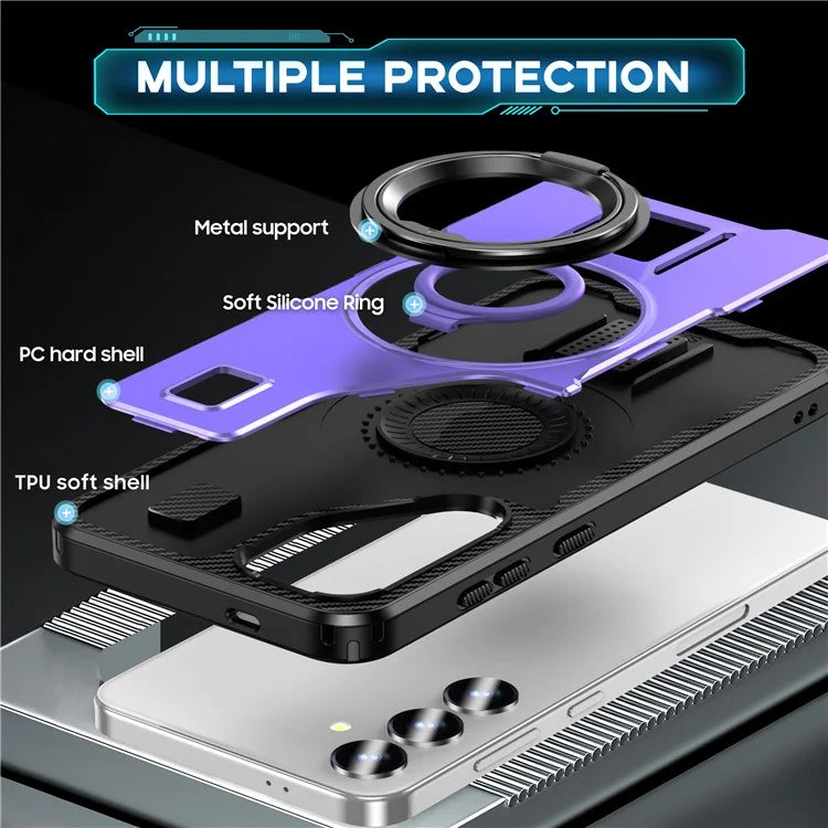 For Samsung Galaxy S24+ Case TPU+PC Kickstand Phone Cover with Silicone Finger Strap