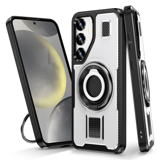 For Samsung Galaxy S24 Case TPU+PC Kickstand Phone Cover with Silicone Finger Strap