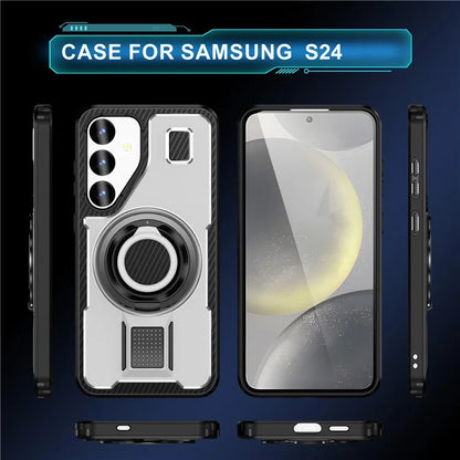 For Samsung Galaxy S24 Case TPU+PC Kickstand Phone Cover with Silicone Finger Strap