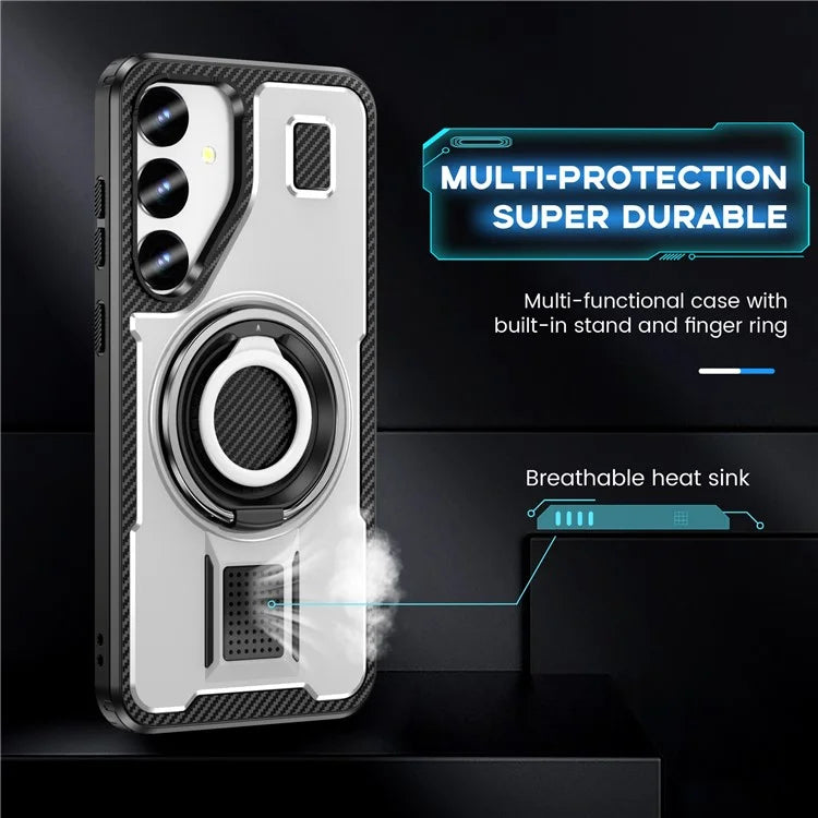 For Samsung Galaxy S24 Case TPU+PC Kickstand Phone Cover with Silicone Finger Strap