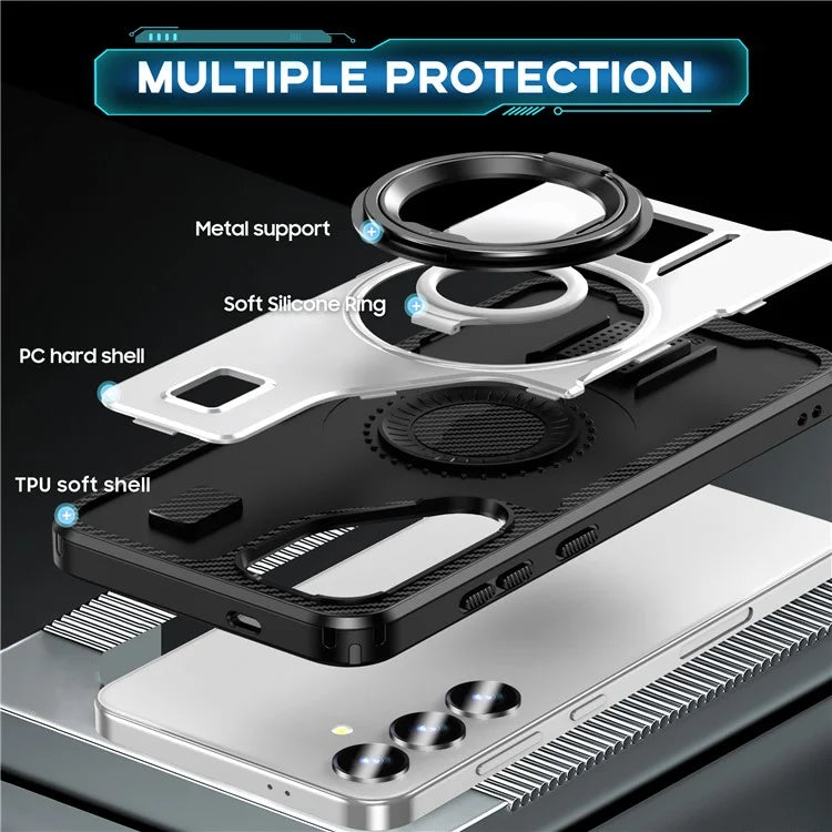 For Samsung Galaxy S24 Case TPU+PC Kickstand Phone Cover with Silicone Finger Strap