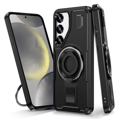 For Samsung Galaxy S24 Case TPU+PC Kickstand Phone Cover with Silicone Finger Strap