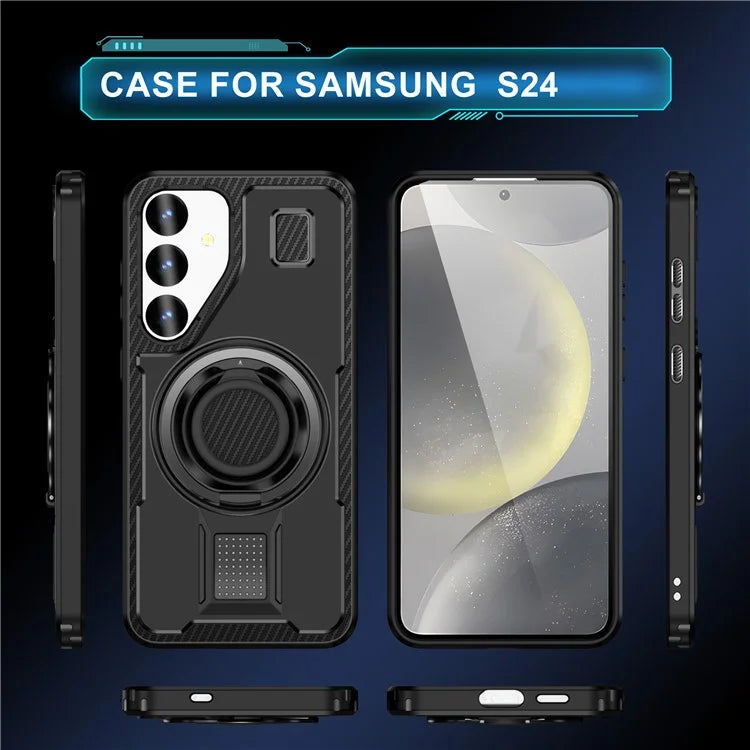 For Samsung Galaxy S24 Case TPU+PC Kickstand Phone Cover with Silicone Finger Strap